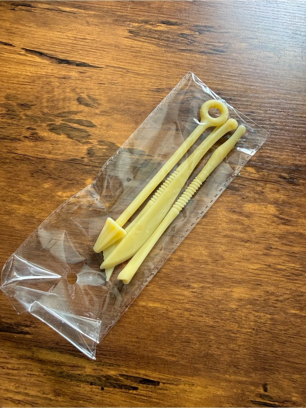 plastic modeling tools designed for shaping polymer clay, fondant, or pottery.